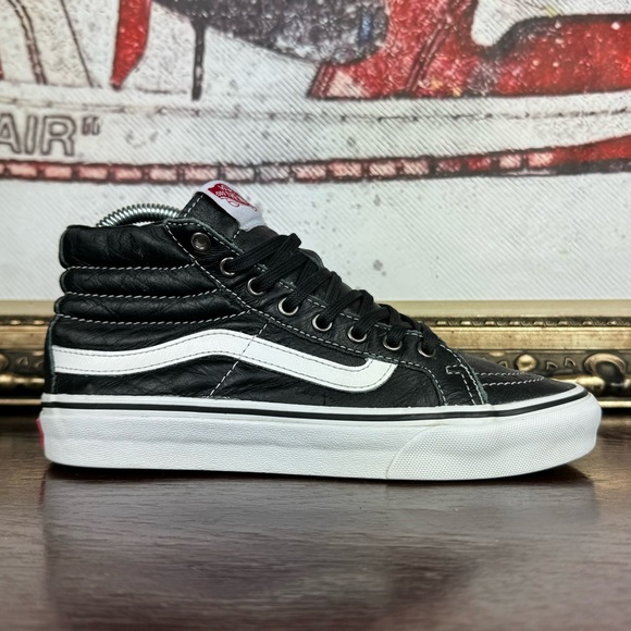 Vans Sk8-Hi Reissue 38 Leather Womens Sneakers Size 6 Black White High Tops - Picture 9 of 9
